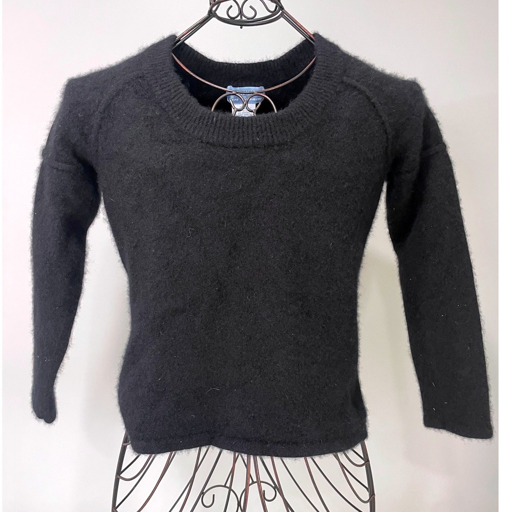 U-Knit Pure 100% Cashmere Sweater Womens XL Black Scoop Neck Fuzzy Knit Pullover